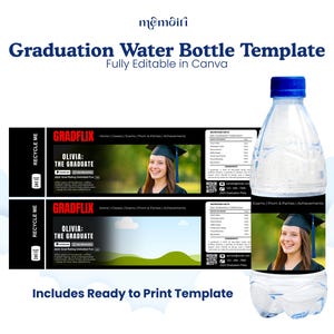 Modèle d'étiquette de bouteille d'eau de fin d'études Étiquettes de bouteilles d'eau sur le thème Gradflix Cadeaux pour diplômés universitaires