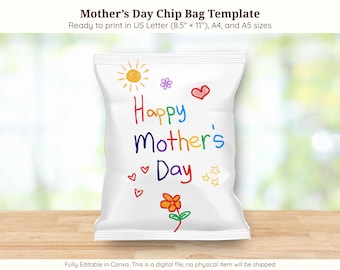 Bewerkbare Moederdag-chipzakje Afdrukbare aangepaste snackverpakking gunst handgetekende groeten DIY cadeau voor moeder