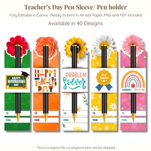 Plantilla de funda para bolígrafo para docentes: 40 diseños editables (descarga digital de Canva)