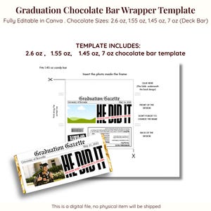 Graduation Chocolate Bar Wrapper Template Editable Candy Wrapper Grad ...