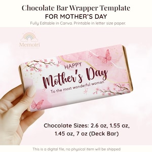 Etiqueta para barra de chocolate do Dia das Mães para imprimir - Presente para a mamãe - Download instantâneo - Ideia de presente DIY para o Dia das Mães
