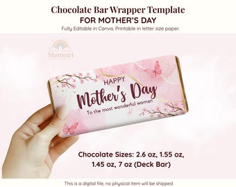 Mother’s Day Chocolate Bar Wrapper Printable Candy Bar Label Gift for Mom Instant Download DIY Mother's Day Gift Idea