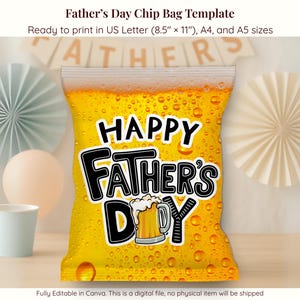 Father’s Day Chip Bag Template Editable Canva Snack Wrapper Beer Theme Party Favor A4 Printable Gift Bag for Dad gifte-for-him