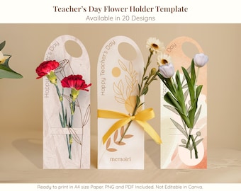 Printable Teacher's Day Single Flower Holder Minimalist Display Card Aesthetic Tag
