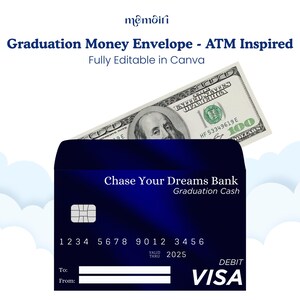 Modèle d'enveloppe de carte de paiement de fin d'études pour distributeur automatique de billets modifiable sur Canva
