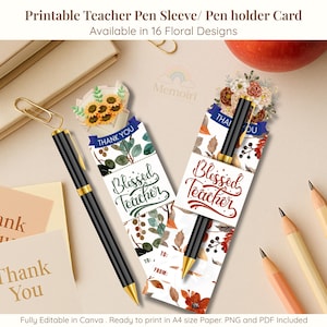 Plantillas de fundas para bolígrafos para profesores: Fundas florales editables (PNG, Canva)