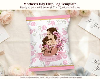 Mother’s Day Chip Bag Floral DIY Gift Mother Printable Wrapper Chip Bag Label Bagged Candy Partie Supplies Pink Theme