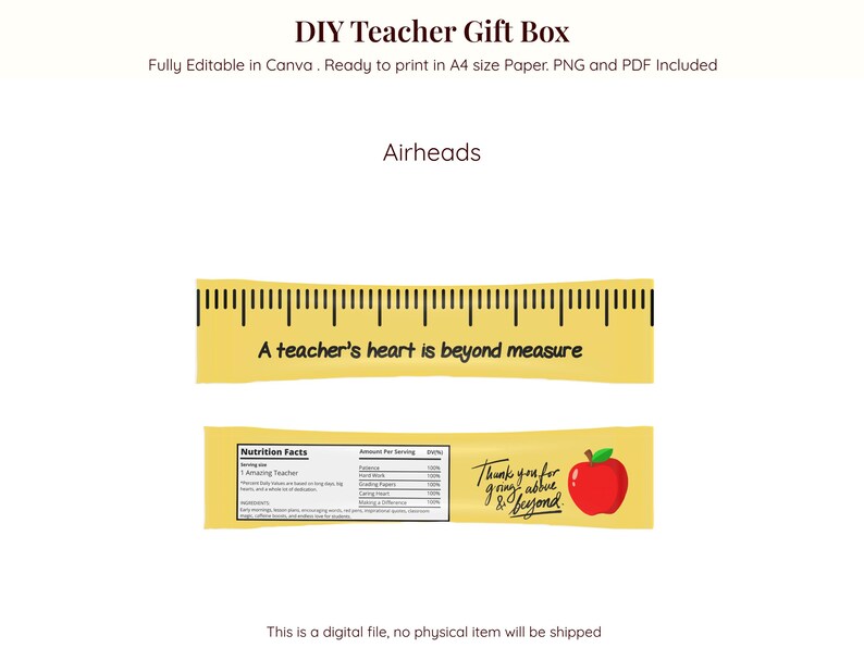 Ruler Wrapper Teacher Appreciation Gift Box Template: Printable DIY Party Favors ...