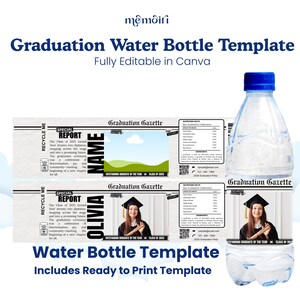 Modèle d'étiquette de bouteille d'eau de remise des diplômes, emballage de journal, modèle d'étiquettes d'eau en bouteille, cadeau de finissants, emballages de bouteilles imprimables