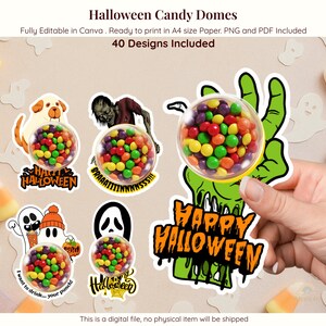 Halloween Candy Dome Halter Vorlage: Bearbeitbare DIY Leckerli Anzeige