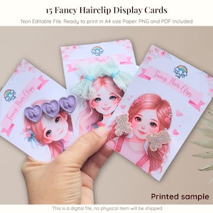 Fancy Hairclip Display Card Template | 15 Designs Ready-to-Print Digital Download | DIY Hair Accessory Display Card | Non-Editable