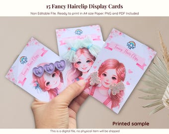 Fancy Hairclip Display Card Template | 15 Designs Ready-to-Print Digital Download | DIY Hair Accessory Display Card | Non-Editable
