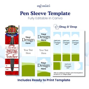 Editable Pen Sleeve Template Blank Canva Custom Pen Holder Drag & Drop Design and Ready-to-Print Template