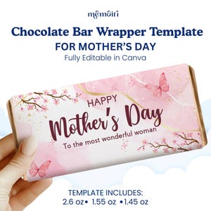Embalagem para barra de chocolate para o dia das mães, etiqueta para barra de chocolate para presente para a mãe, download instantâneo, ideia de presente faça você mesmo para o dia das mães