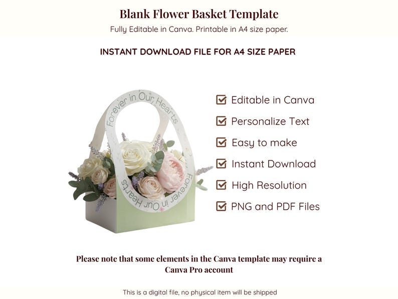 Editable Flower Basket Template | DIY Printable Floral Box (canva) - Etsy