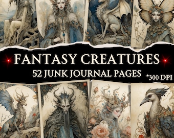 Fantasy Creatures Digital Paper: 52 Märchen Illustrationen (Digitaler Download)