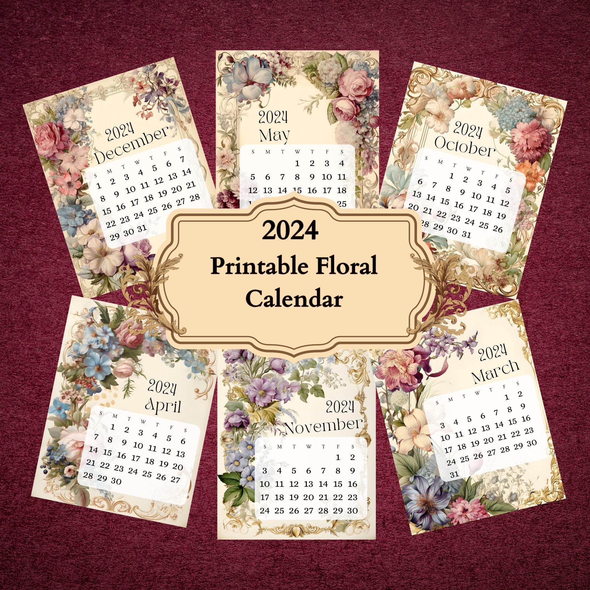 printable-floral-calendar-2024-art-nouveau-pdf-downloadable-calendar-nature-calendar-2024-digital-download-etsy