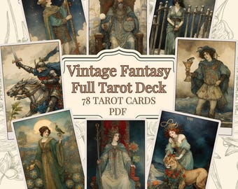 Printable Tarot Deck Vintage Fantasy, 78 Cards Tarot Deck PDF, Downloadable Complete Tarot Oracle Set, Fairy Tale Tarot, Fortune Telling