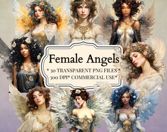 Engel Frauen Clipart Bundle: Weibliche Engel PNG, Digital Journal Stickers (Kommerzielle Nutzung)