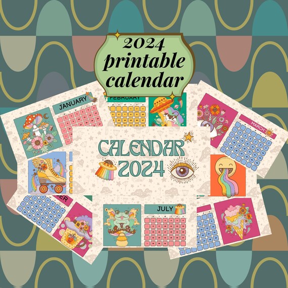 Groovy Printable Calendar Pages 2024, Digital Download Hippie Calendar  2024, PDF Download Retro DIY Calendar - Etsy