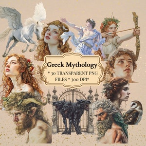 Imágenes prediseñadas de mitología griega, imágenes PNG de sublimación de la mitología olímpica, criaturas mitológicas, álbum de recortes de fantasía, paquete de descarga digital