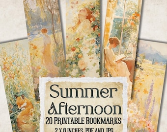 Druckbare impressionistische Aquarell Lesezeichen, Regency Ära Sommer Lesezeichen, romantisches Cottagecore, Vintage Gemälde Lesezeichen