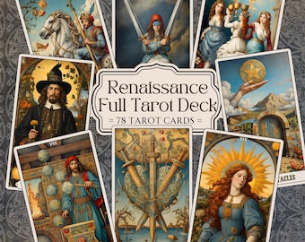 Printable Tarot Deck Renaissance, 78 Cards Tarot Deck PDF, Downloadable Tarot Oracle Set, Renaissance Complete Tarot Deck, Fortune Telling