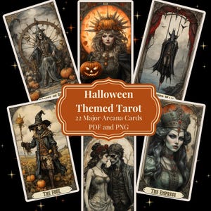 Druckbares Halloween Tarot Deck Major Arcana, 22 Tarotkarten PDF, Tarot Illustrationen PNG, Orakel Set, Wahrsagekarten Digitaler Download