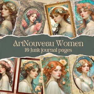 Art Nouveau Lady Portraits: Vintage Journal Collage Sheet (Digital Download)
