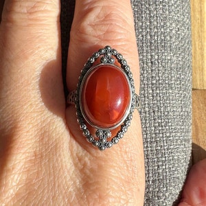 Natural Sichuan Red Nanhong Agate Silver Ring (S925 Silver) 川料南红满色满肉银戒指