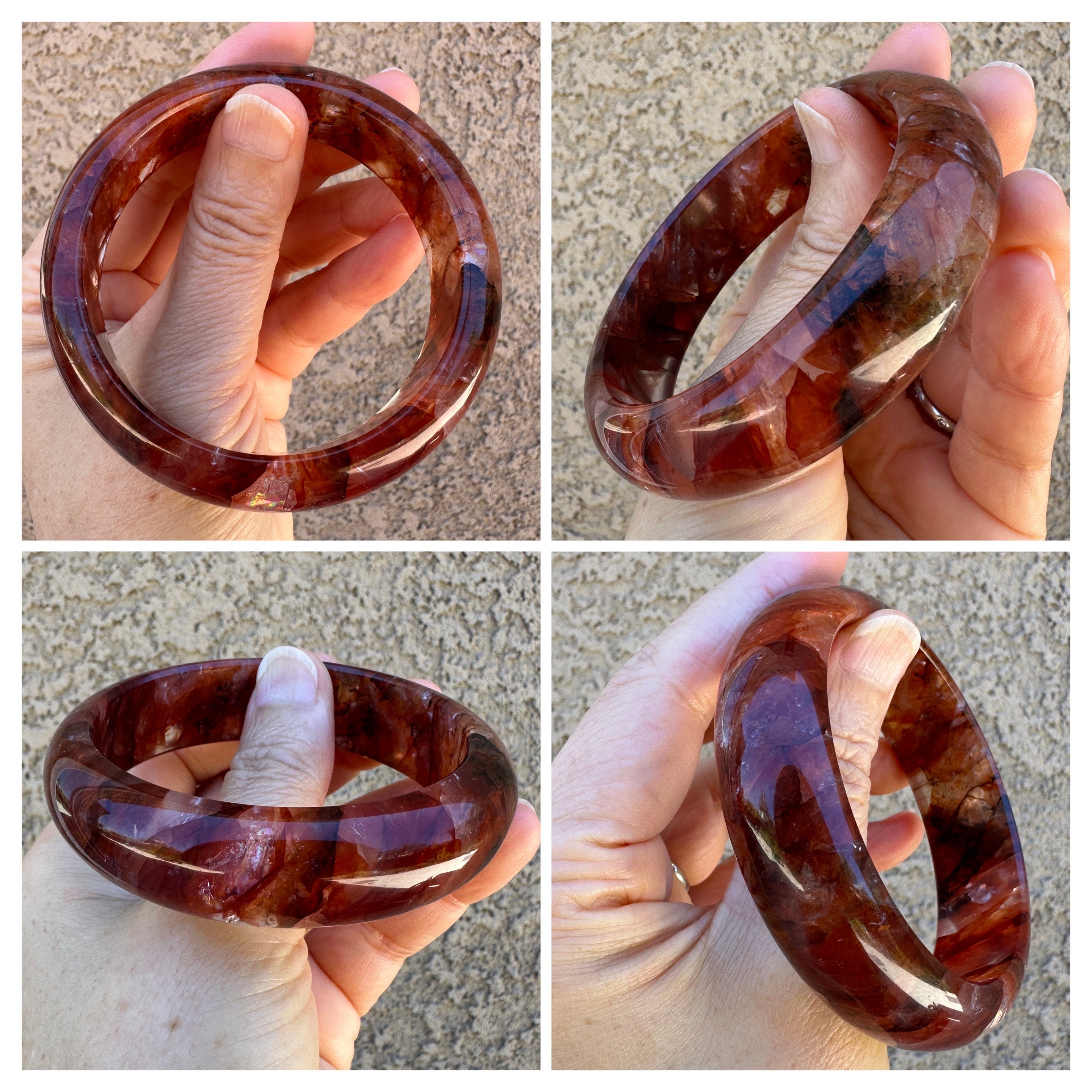 59.3mm Certified Natural Hematoid Quartz Crystal Bangle 红胶