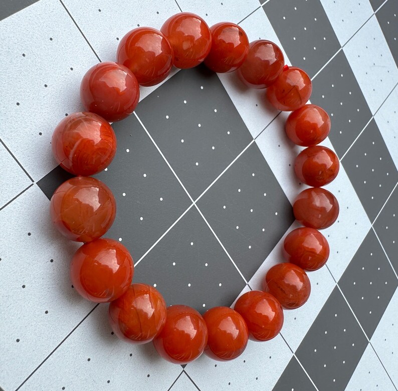 11.4mm Natural Sichuan Red Nanhong Agate Bead Bracelet 川料南红手串 image 10