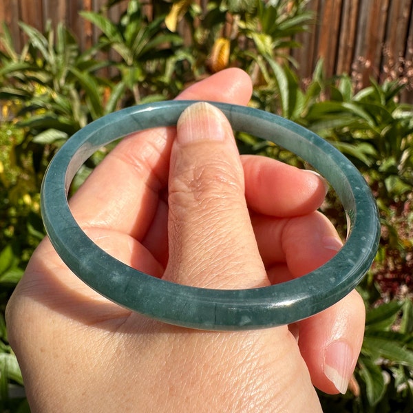 61.4mm Certified Grand A Natural Icy Blue Guatemalan Jadeite Bangle