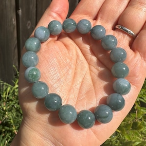 11.7mm Certified Grade A Natural Guatemalan Icy Gelatinous Blue Jadeite Bead Bracelet