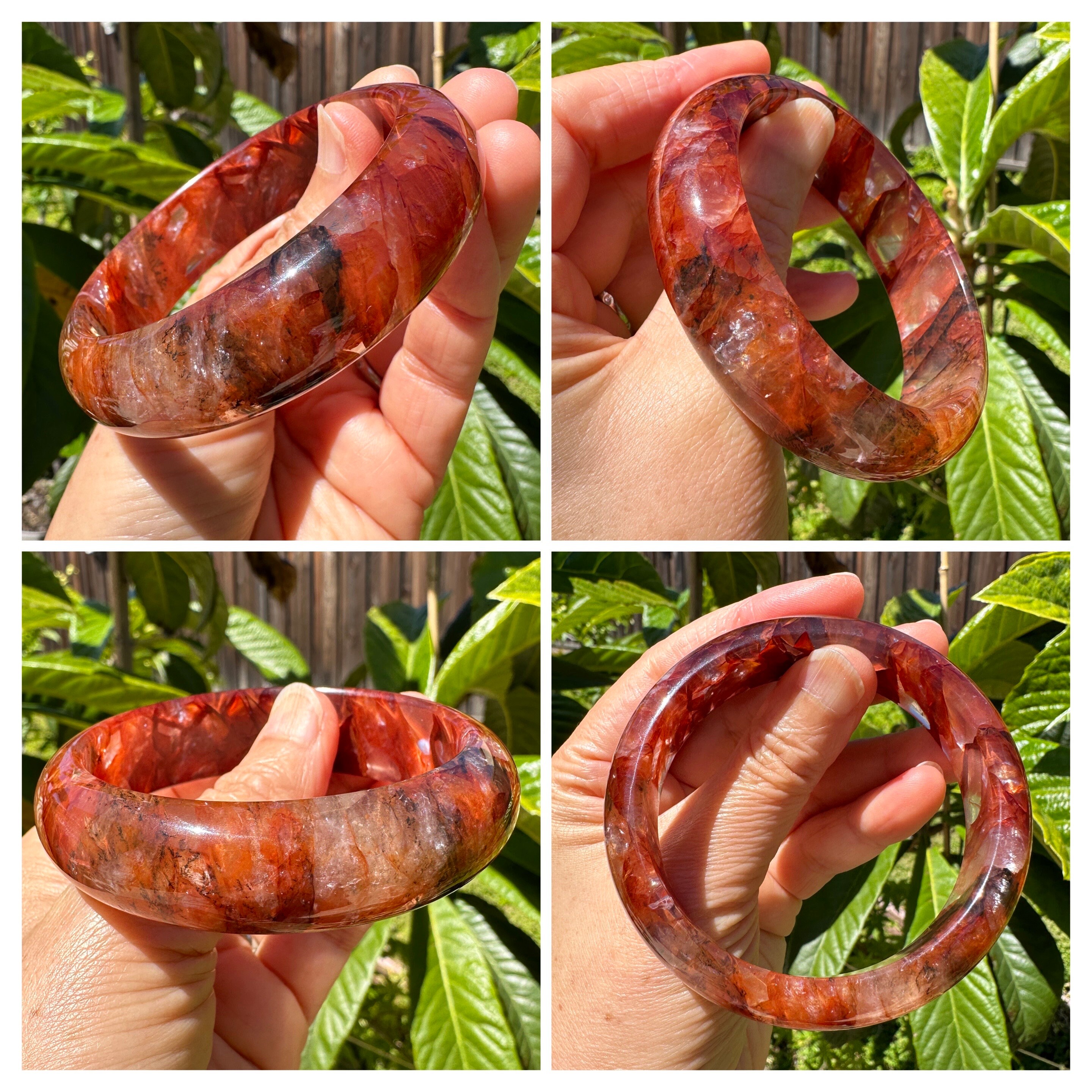 59.3mm Certified Natural Hematoid Quartz Crystal Bangle 红胶