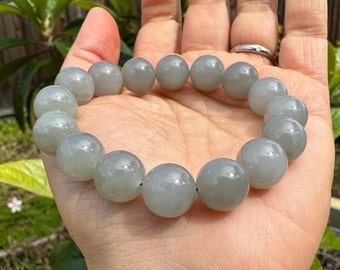 12.1mm Certified Chatoyant Grayish Purple Qinghai Hetian Nephrite Jade Bead Bracelet 青海和田玉猫眼冰烟紫手串