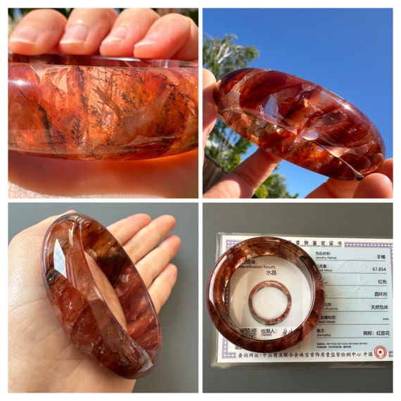 59.3mm Certified Natural Hematoid Quartz Crystal Bangle 红胶
