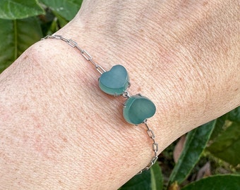 Grade A Natural Guatemalan Icy Gelatinous Blue Hearts Jadeite Silver Bracelet (S925 Silver)