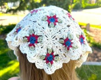 Granny Lace Floral Bandana Crochet Pattern (DIGITAL PATTERN ONLY)