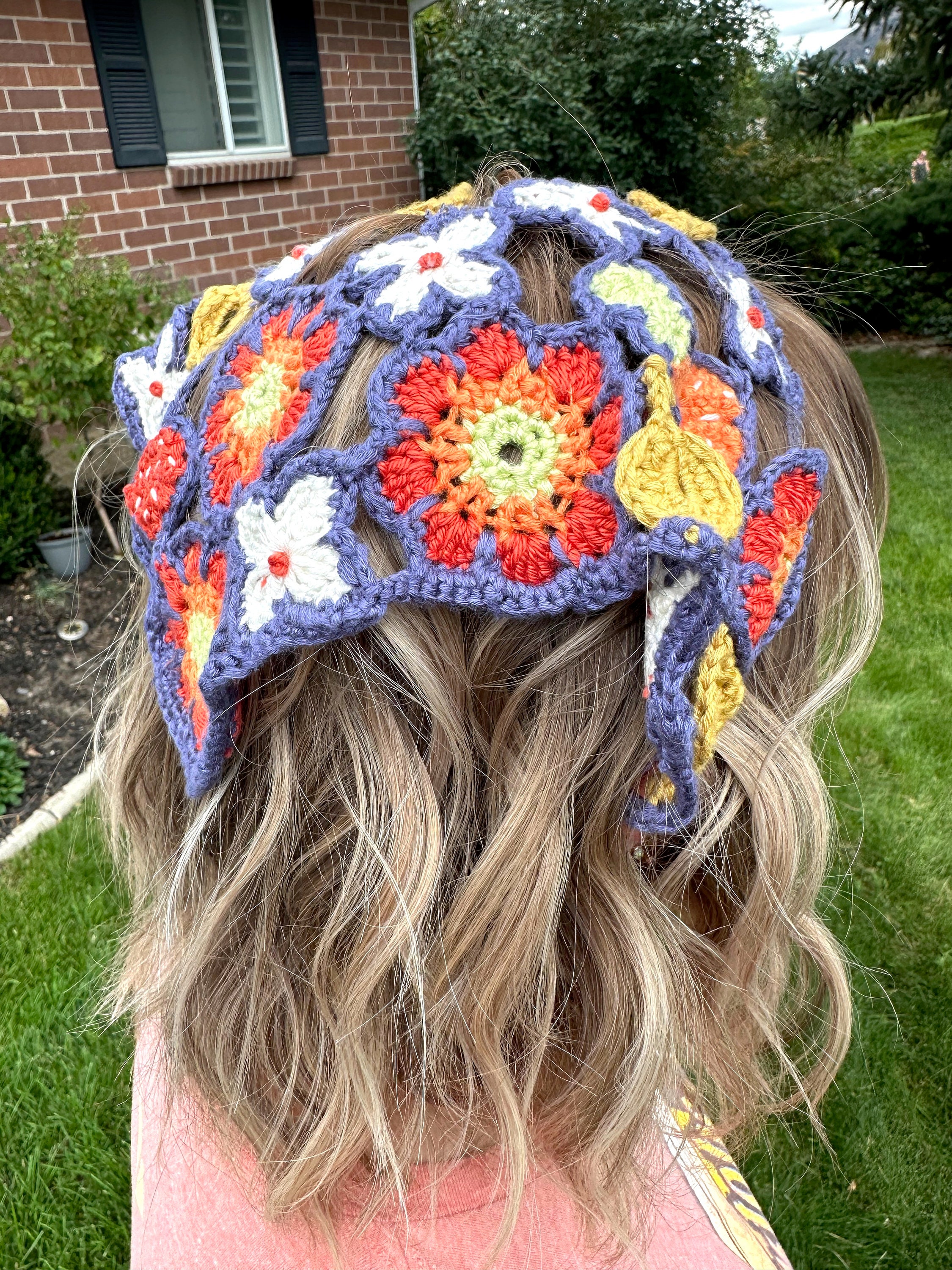 38 Head Scarf Crochet Patterns for Bandanas, Kerchiefs, and Stylish Wraps 5 Wallflower floral crochet bandana (digital Pattern)