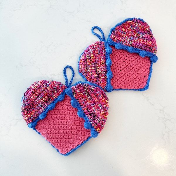 Crochet Heart Shaped Oven Mitts Handmade DIY Gift (DIGITAL PATTERN)