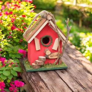 Décoration extérieure, cadeaux de Noël, cadeaux de jardin de Noël uniques pour maman, cabane d&#39;oiseaux décorative de jardin, cadeaux d&#39;oiseaux d&#39;extérieur faits main pour papa