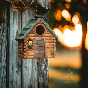 Log Cabin Resin Bird House, Christmas Bird Lovers Gifts, Resin Bird House Garden Decor, Garden Lovers Gifts, Christmas Gifts For Mum Dad