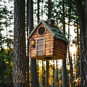 Log Cabin Resin Bird House, Christmas Bird Lovers Gifts, Resin Bird House Garden Decor, Garden Lovers Gifts, Christmas Gifts For Mum Dad