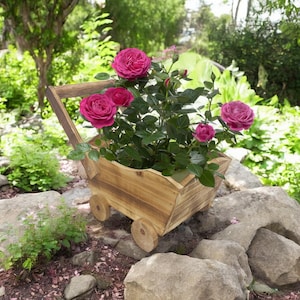 Rustic Wooden Cart Plant Pot, Vintage Cart Planter, Retro Wood Cart Garden Decoration, Wood Flower Pot Gift, Christmas Gardening Gift