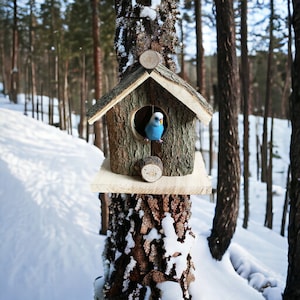 Cute Wooden Bark Bird House, Bird Lovers Gifts, Natural Wood Bird House Garden Decor, Garden Lovers Gifts, Bird House Gifts For Mum Dad