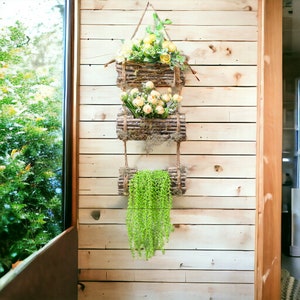 Natürliche Stöcke hängender Garten-Planter, einzigartige Blumentopfdekorationen, handgemachte Wandbehang- hölzerner Blumentopf-Geschenke für Mamma