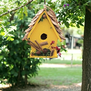 Cute Bird House Garden Ornaments, Natural Wooden Bird House Garden Decor, Gardening Lovers Gifts, Unique Girlfriend Gifts For Valentines Day