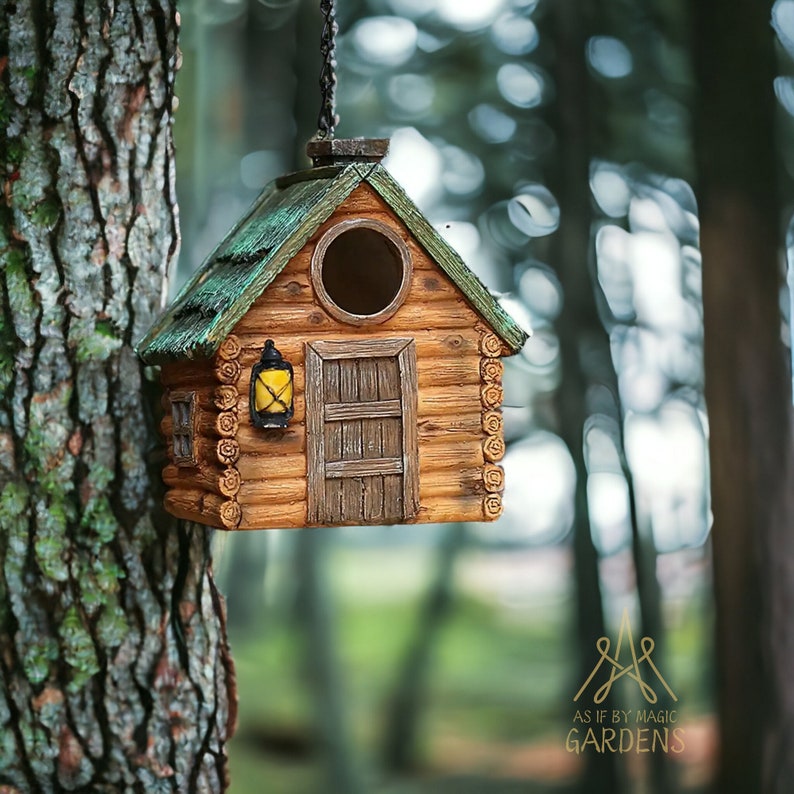 Log Cabin Resin Bird House, Christmas Bird Lovers Gifts, Resin Bird House Garden Decor, Garden Lovers Gifts, Christmas Gifts For Mum Dad