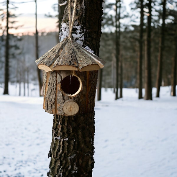 Maison d’oiseau en écorce de bois naturel, cadeaux pour les amoureux des oiseaux, décor de jardin de maison d’oiseau en bois naturel, cadeaux pour les amoureux du jardin, cadeaux de maison d’oiseau pour maman papa
